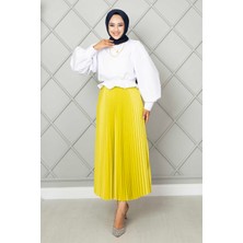 Cvn Beli Lastikli Piliseli Tesettür Etek Fosfor Sarı