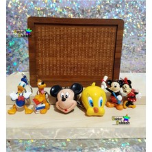 Yıldız Dükkan Ahşap 10000 Hedefli Para Box Kumbara ve Disney Anahtarlık Mickey Mini Mouse Donald Duck Pluto Tweety