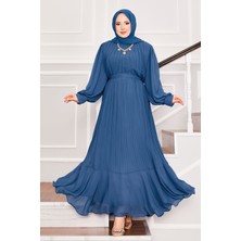 Md Kolları Organze Tesettür Abiye İndigo