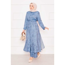 Sm Beli Tünelli İkili Tunik Tesettür Takım Mavi