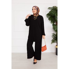 Nz Piliseli Rahat Kalıp Tesettür Ikili Takım Siyah