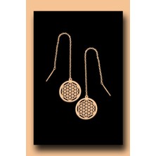 925 Ayar Gümüş Yaşam Çiçeği Kadın Küpe Rose Zincirli