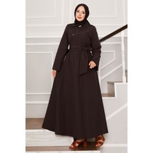 EFL Seyyar Kuşaklı Gömlek Yakalı Elbise Acı Kahve