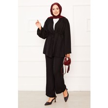 Md Beli Tünel Kuşaklı Kimono İkili Takım Siyah