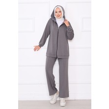 Md Serpme Taşlı Fermuarlı Oyşo İkili Takım Gri