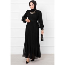 Md Kolları Organze Tesettür Abiye Siyah