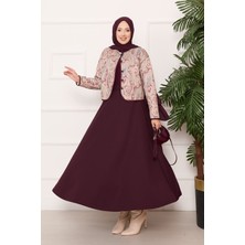 Ums Croplu Ceket Etek Takım Bordo