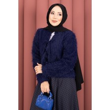 Mo Vera Önden Bağlamalı Peluş Hırka Lacivert