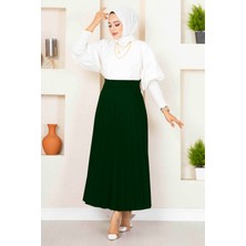 MDS Beli Lastikli Piliseli Tesettür Etek Zümrüt