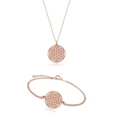 Kadın 925 Ayar Gümüş Yaşam Çiçeği Model Gümüş Kolye Bileklik Seti