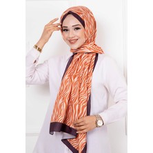 Zebra Desenli Tesettür Şal Koyu Kiremit