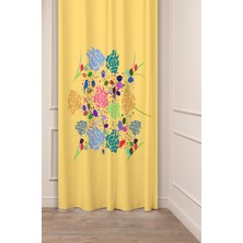 Greendecor Çiçekler Yaprak Çizgili Bohem Desenli Özel Tasarım Dijital Baskılı (Tek Kanat) Modern Şık Fon Perde