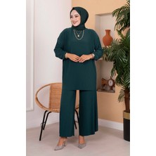 Nz Piliseli Rahat Kalıp Tesettür İkili Takım Zümrüt