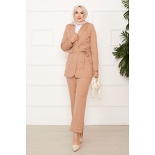 HP Yandan Bağlamalı Ceket Takım Vizon