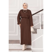 Md Kolu Katlama Detaylı Seyyar Kuşaklı Oyşo Elbise Kahve