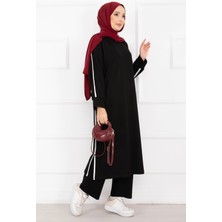 Azr Sportif Biye Detaylı Uzun Tesettür Takım Siyah