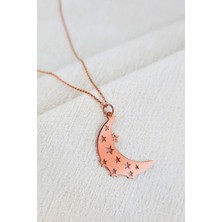 Kadın 925 Ayar Gümüş Rose Yıldız Desenli Ay-Hilal Kolye