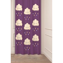 Greendecor Baby Bulut Ay Yıldız Desenli Özel Tasarım Dijital Baskılı (Tek Kanat) Çocuk Odası Modern Fon Perde