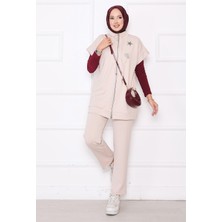 Md Taş İşlemeli Fermuarlı Yelek Takım Taş