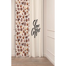 Greendecor Coffe Time Espresso Latte Kahve Zamanı Bohem Desenli Özel Tasarım Dijital Baskılı Şık Tarz Fon Perde