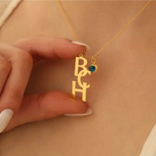 925 Ayar Gümüş Dikey Harfli Nazar Boncuklu Kolye