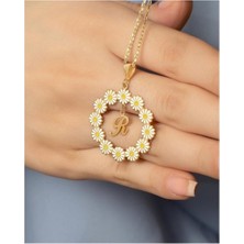 Kadın 925 Ayar Gümüş Altın Kaplama Kişiye Özel Harfli Papatya Kolye