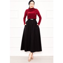 Kç Cep Detaylı Spor Terikoton Etek Siyah