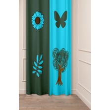 Greendecor Kelebek Çiçek Yaprak Ağaç Desenli Özel Tasarım Dijital Baskılı (Tek Kanat) Modern Şık Fon Perde