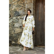 EFL Yandan Bağlamalı Çiçek Desen Modal Elbise Sarı