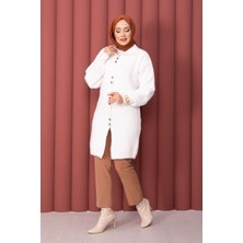 KB Gold Düğmeli Tesettür Angora Hırka Ekru