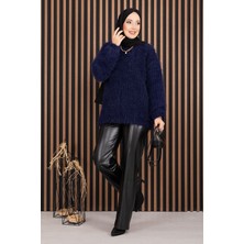 Mo Softy Peluş Dokulu Triko Kazak Lacivert