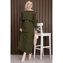 RAF Saç Örgü Dokulu Triko Elbise Haki