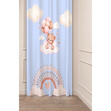 Greendecor Özel Tasarım Ayıcık Yıldız Ay Balon Desenli Dijital Baskılı (Tek Kanat) Çocuk Odası Modern Fon Perde