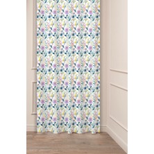 Greendecor Çiçekler Yaprak Kare Geometrik Çizgiler Desenli Özel Tasarım Dijital Baskılı (Tek Kanat) Fon Perde