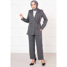 HP Yandan Bağlamalı Ceket Takım Füme