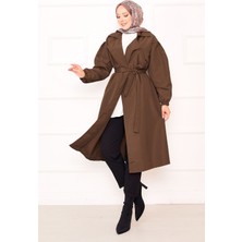 Sm Kol Ucu Lastikli Seyyar Kuşaklı Tesettür Trenç Taba