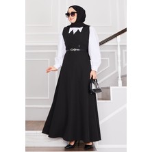 Md Düğme Detaylı Kemerli Tesettür Jile Siyah