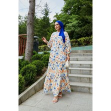 Mlk Modal Çiçek Desenli Tesettür Elbise Saks