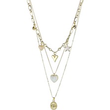 Klips Toptan Üçlü Zincir Kalp Objeler Kolye