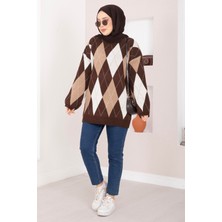 RAF Baklava Desen Oversize Triko Kazak Kahve