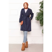 Md Kruvaze Yaka Kuşaklı Relax Trençkot Lacivert