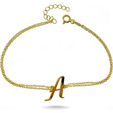 Kadın 925 Ayar Gümüş Altın Kaplama Kişiye Özel Harfli Bileklik