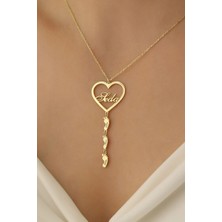 Kadın 925 Ayar Gümüş Kişiye Özel Ayak Izi Detaylı Kalp Gold Kolye