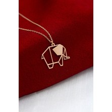 Kadın 925 Ayar Gümüş Rose Origami Fil Kolye