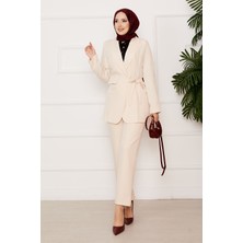 HP Yandan Bağlamalı Ceket  Takım Krem