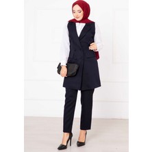 HP Mendil Yaka Uzun Yelek Takım Lacivert