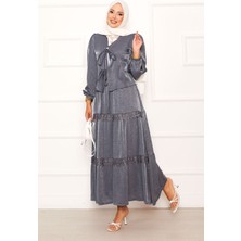 Md Güpür Detaylı Etekli Kimonolu Takım Gri