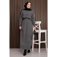 RAF Saç Örgü Dokulu Triko Elbise Gri