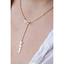 Kadın Sonsuzluk ve Dikey Altın Kolye 925 Ayar Gümüş Gold