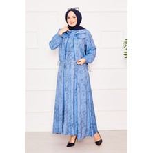 Md Croplu İkili Tesettür Elbise Takım Mavi